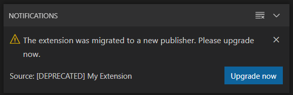 Notification with action to automatically migrate to the new extension